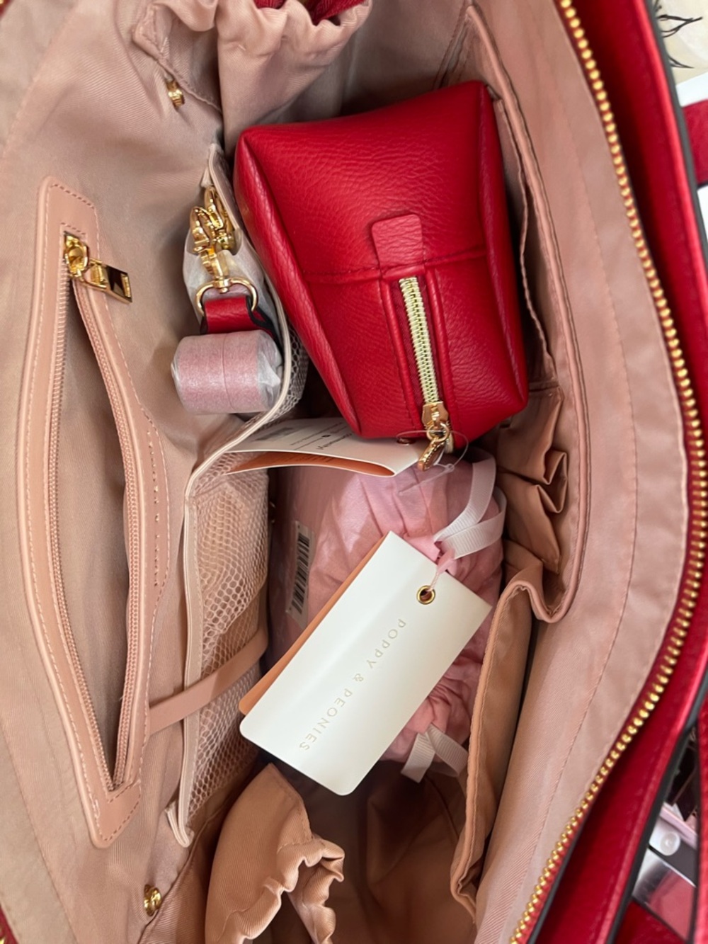Poppy & Peonies Red Pebbled Leather Tote - Picture 10 of 10